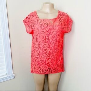 APT 9 Peach Lace Floral Blouse